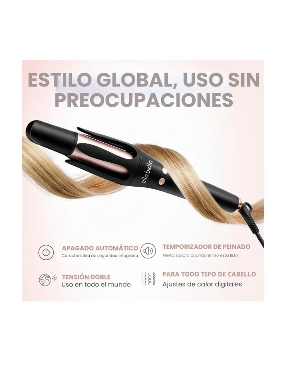 Ella Bella Curling Wand in Black with Rose Gold Accents